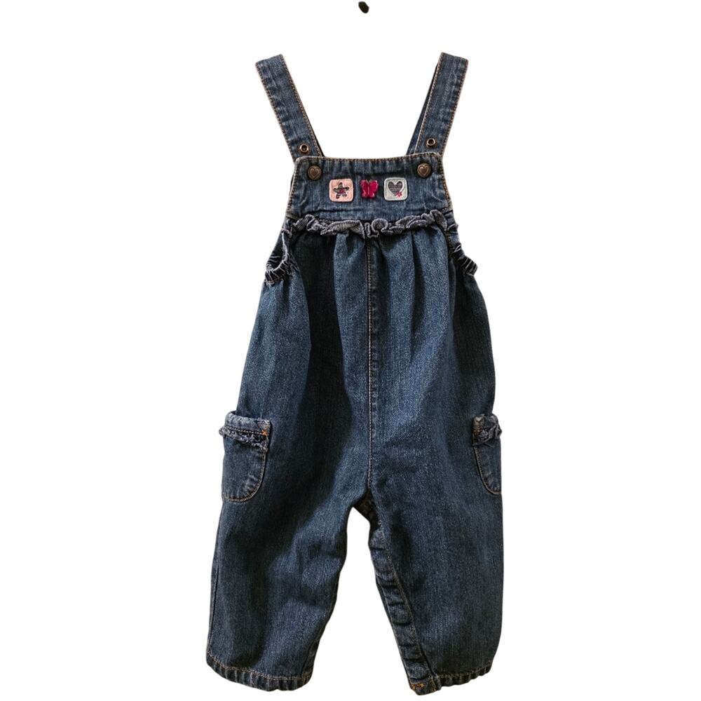 Vtg Carters Girls Denim Overalls Embroidered Butterfly Heart Flower Size 9M
